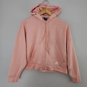 🦄 Adidas full zip hoodie sweatshirt boxy fit peach orange 3 stripes logo medium